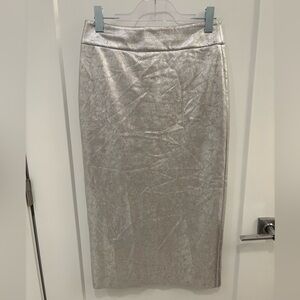 Zara Vegan Leather Metallic Silver Crinkle Skirt With Slit Size Small